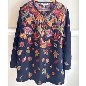 California Cover Vintage Blouse Shirt Fall Leaf Print With Metallic Leaf Buttons